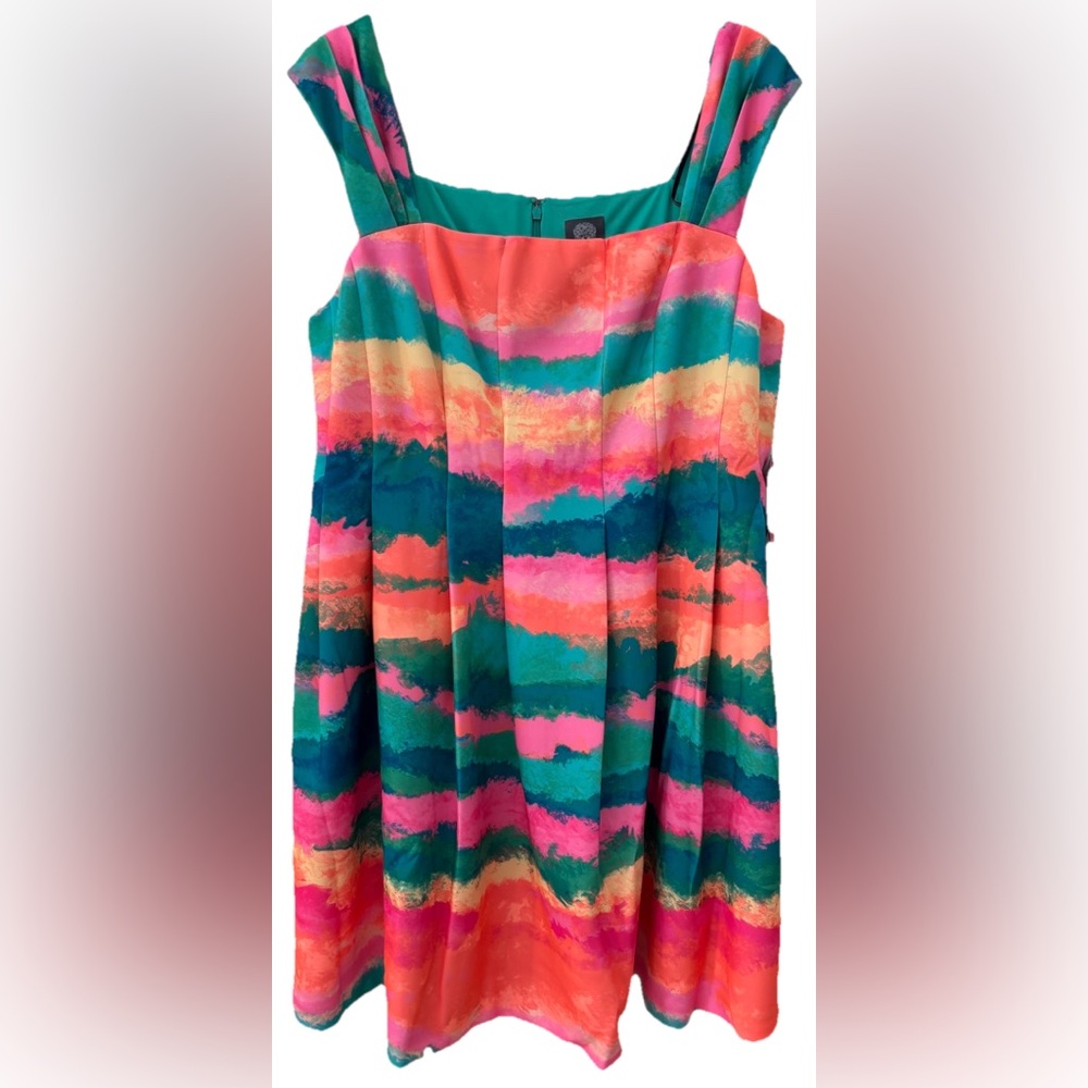 NWT Vince Camuto Women’s 18W Square Neck A-Line Short Dress Pink Abstract Print